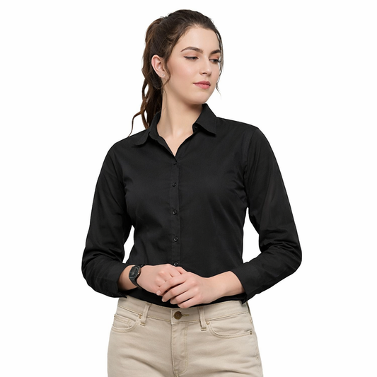 Black Glace Cotton Formal Shirt for Women | Premium Office Wear Shirt