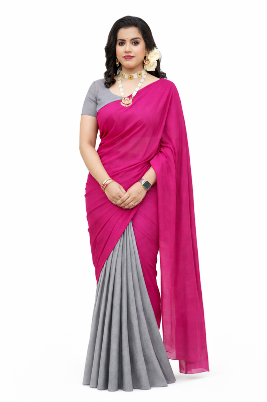 Blush Pink with Grey Pleats Ready-to-Wear Georgette Saree