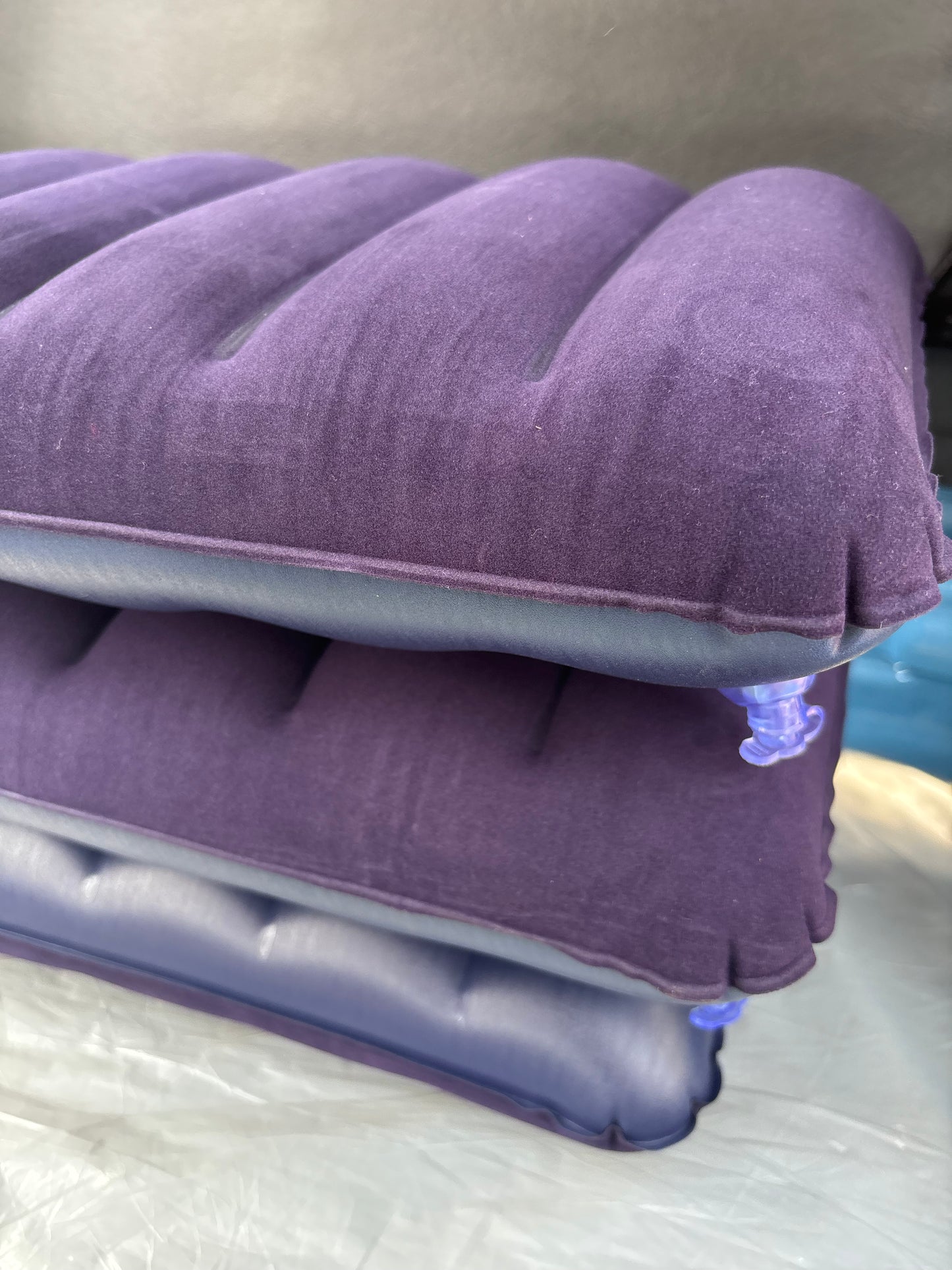 Inflatable Travel Air Pillow Set of 3 (18 x 11 Inches) with Cotton Covers | Portable Neck & Head Support Cushion | Lightweight Compact Air Pillows for Flight, Car & Train Travel
