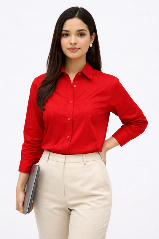 Red Glace Cotton Formal Shirt for Women – Matte Finish