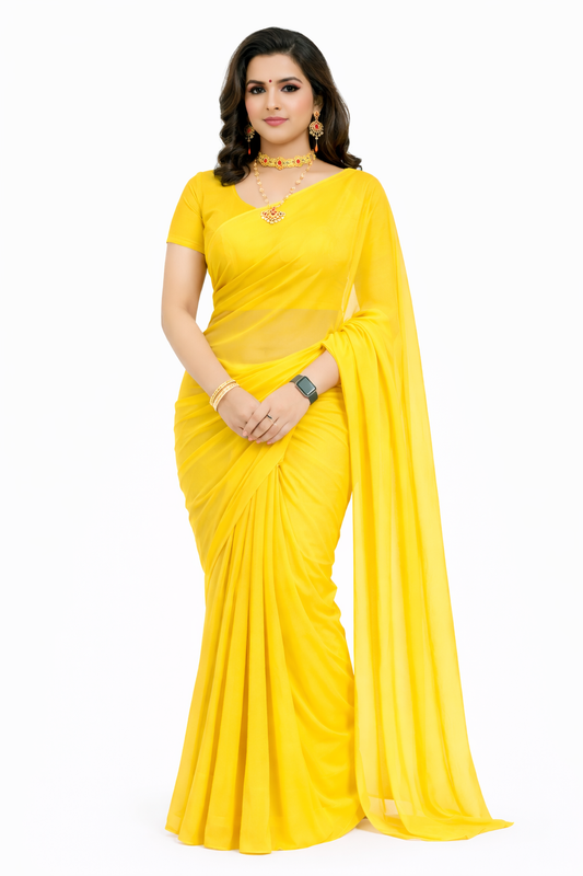Signature Yellow Georgette Ready to Wear Saree