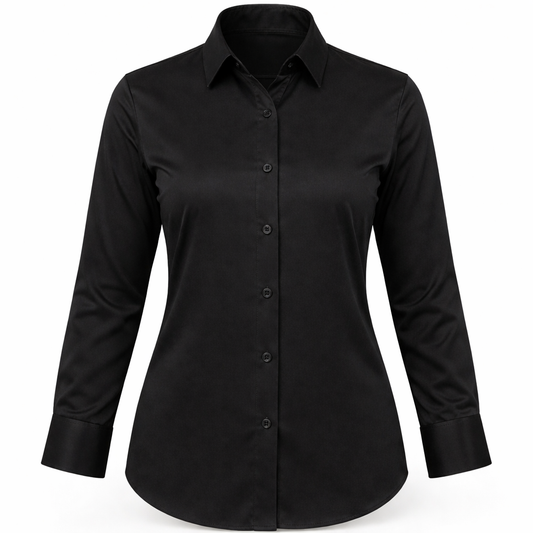 Black Glace Cotton Formal Shirt for Women | Premium Office Wear Shirt