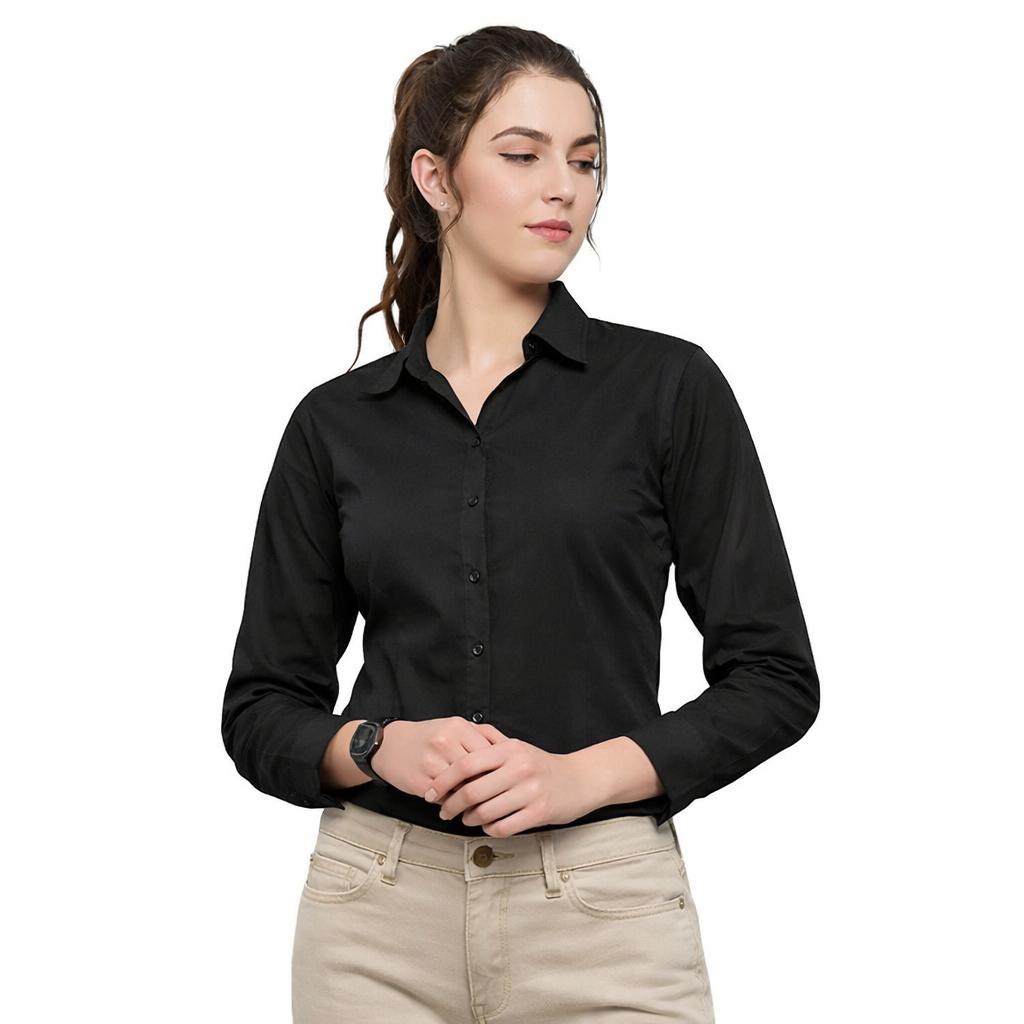 Black Glace Cotton Formal Shirt for Women | Premium Office Wear Shirt