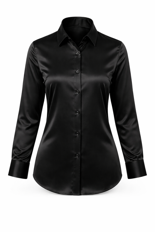 Black Satin Shirt for Women – Luxury Formal & Evening Wear