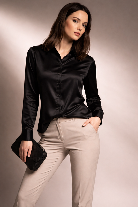 Black Satin Shirt for Women – Luxury Formal & Evening Wear