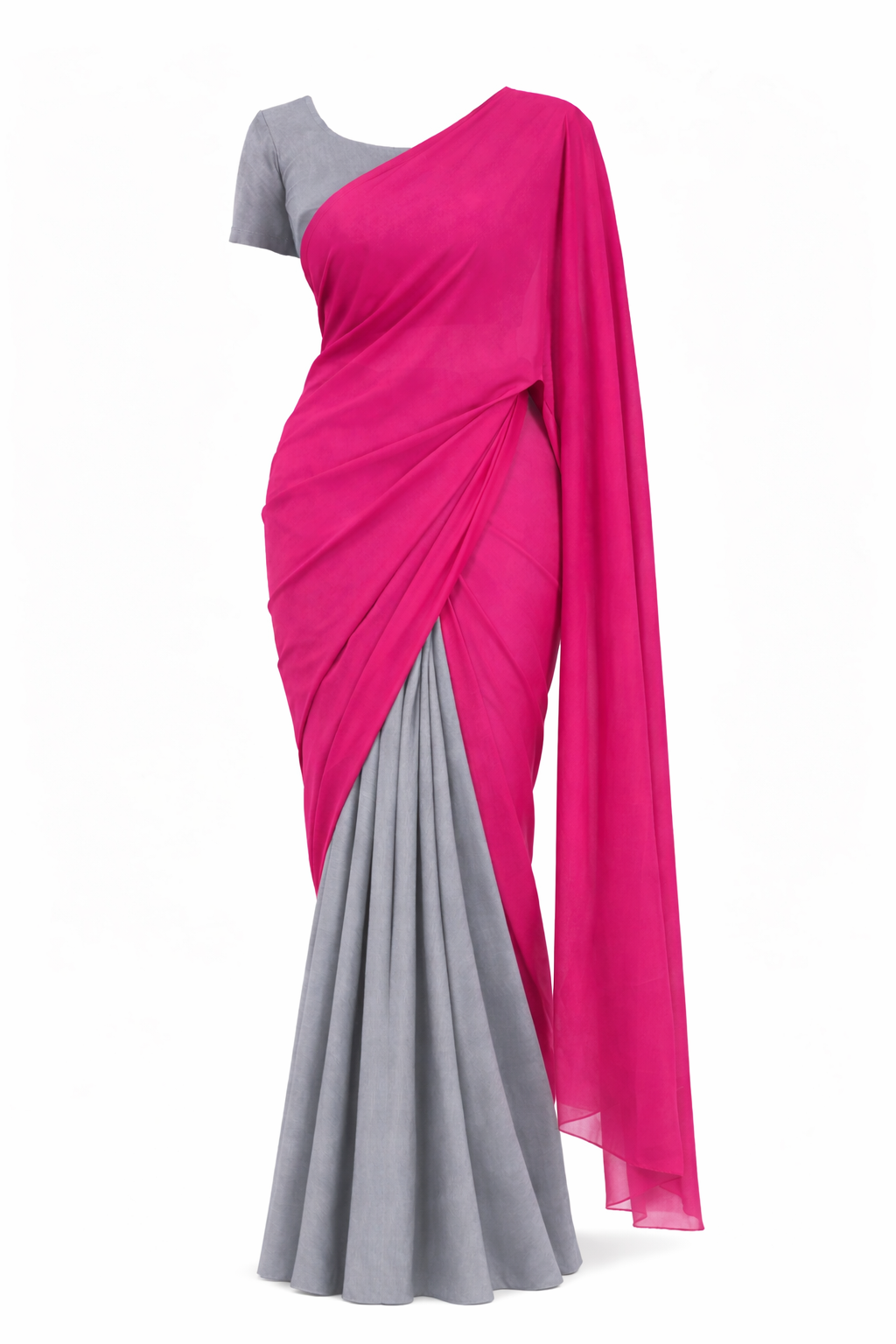 Blush Pink with Grey Pleats Ready-to-Wear Georgette Saree