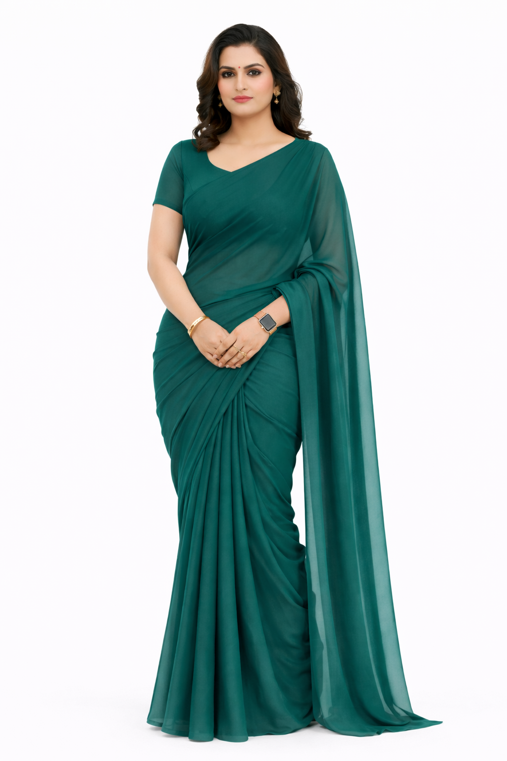 Signature Green Ready-to-Wear Georgette Saree