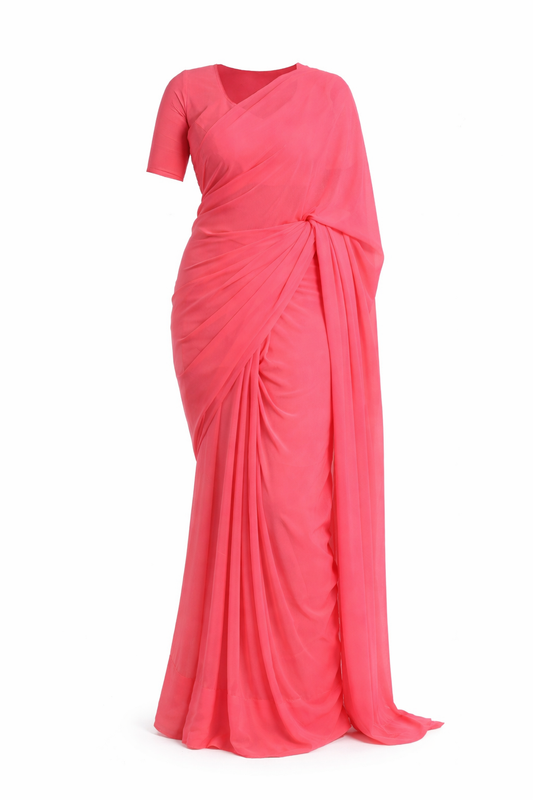 Coral Pink Ready to Wear Georgette Saree