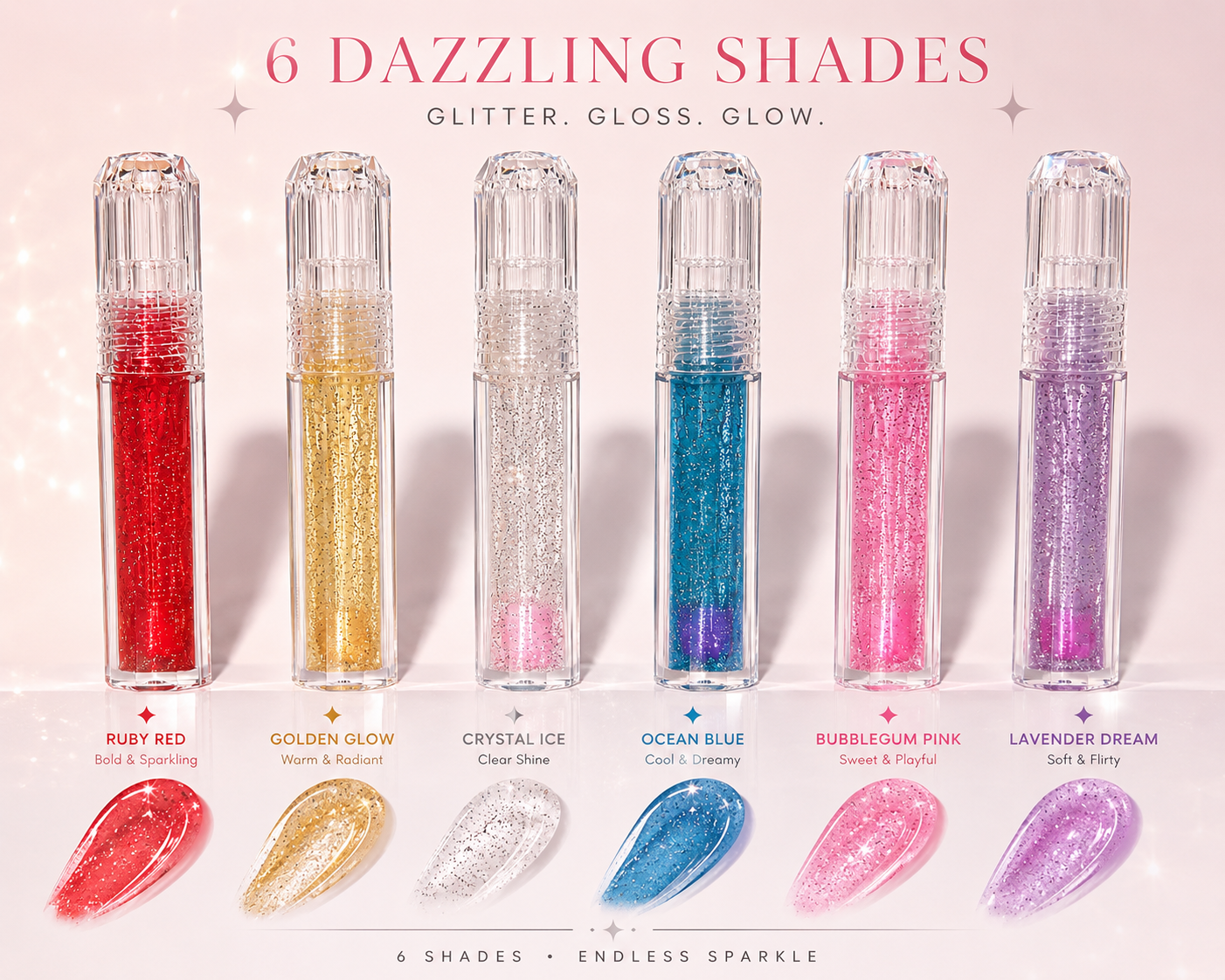 Dazzling Glow Glitter Lip Gloss Set – 6 Shades of Shine