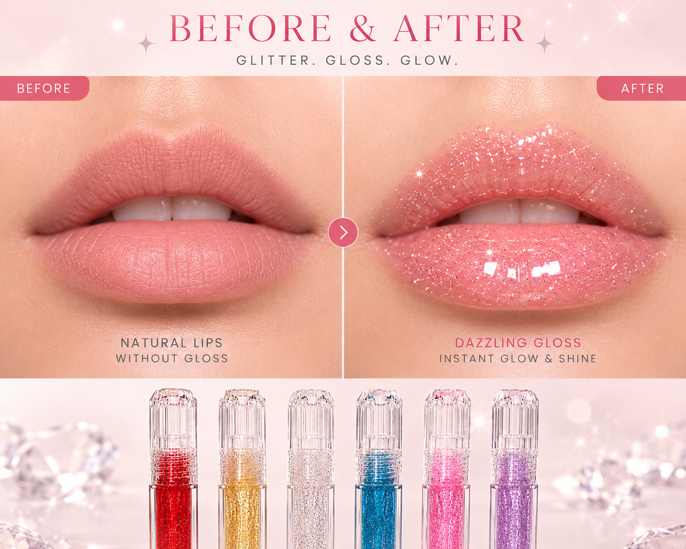 Dazzling Glow Glitter Lip Gloss Set – 6 Shades of Shine