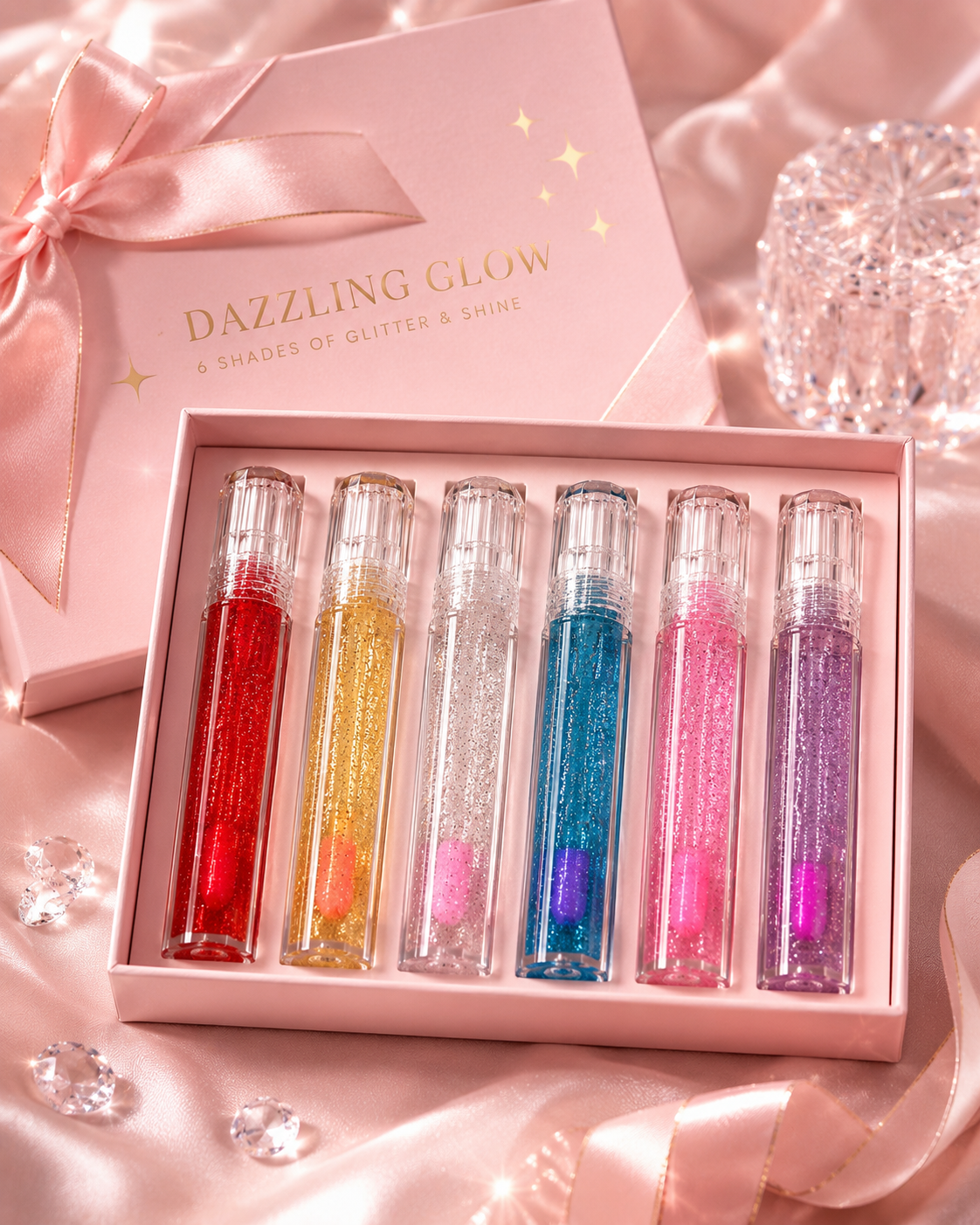 Dazzling Glow Glitter Lip Gloss Set – 6 Shades of Shine