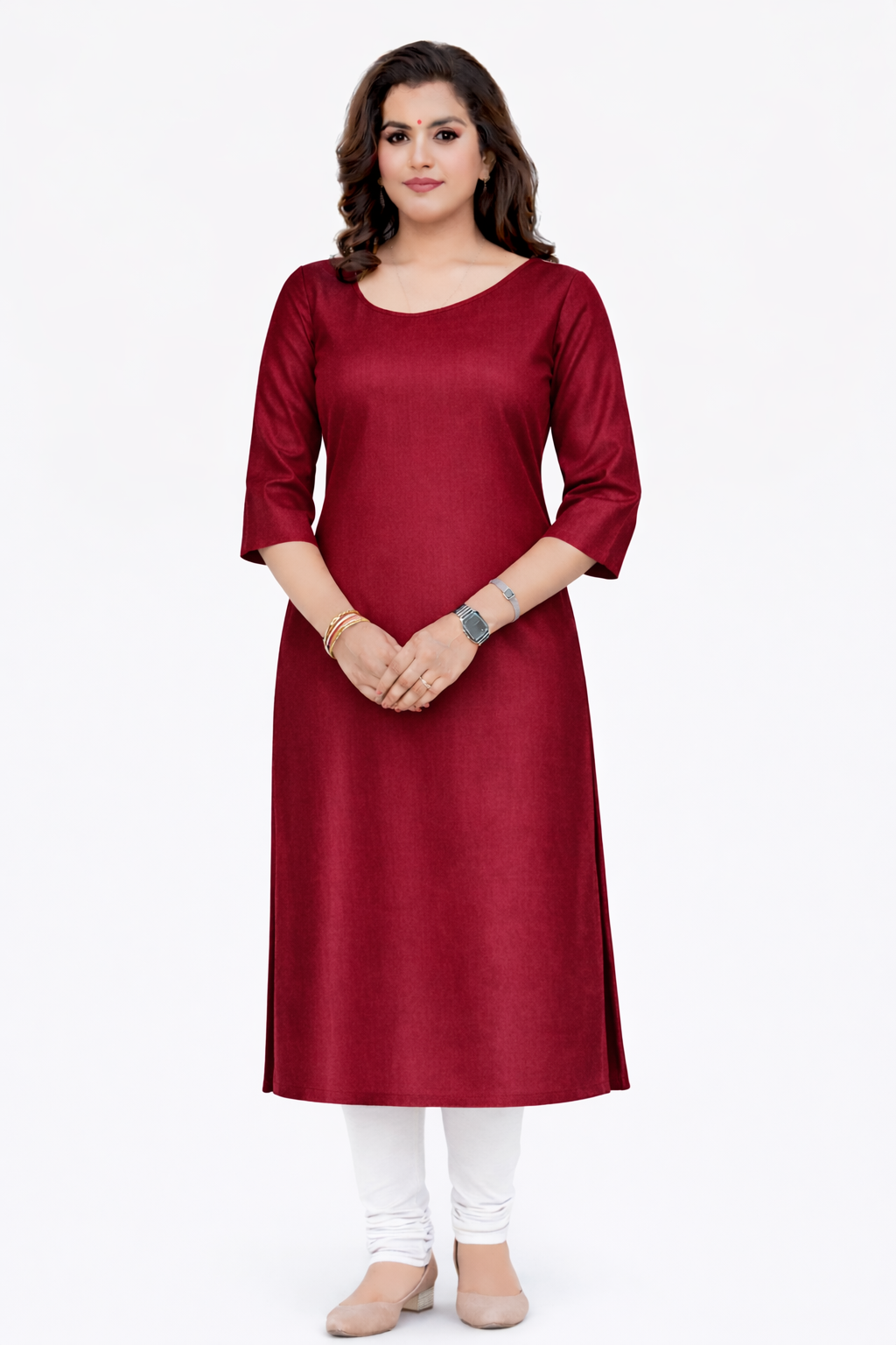 Maroon Glace Cotton Kurti