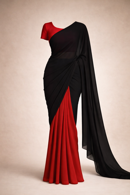 Midnight Scarlet Ready-to-Wear Georgette Saree