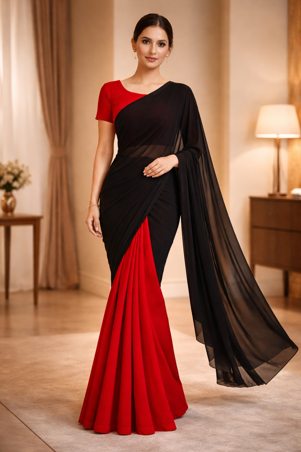 Midnight Scarlet Ready-to-Wear Georgette Saree