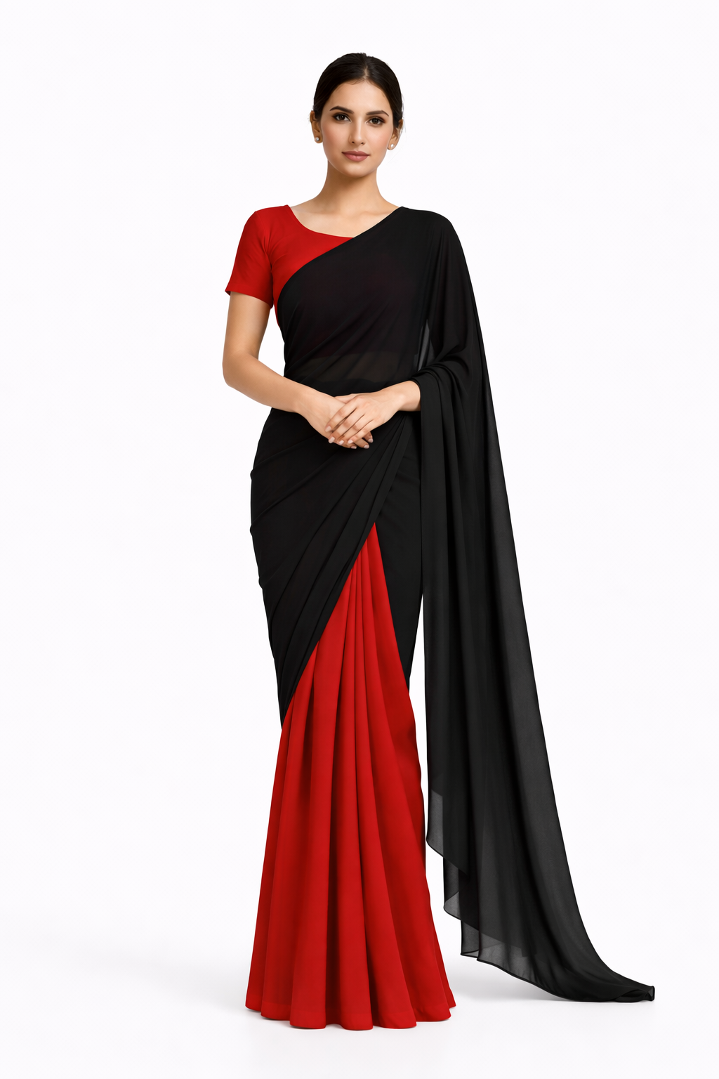 Midnight Scarlet Ready-to-Wear Georgette Saree