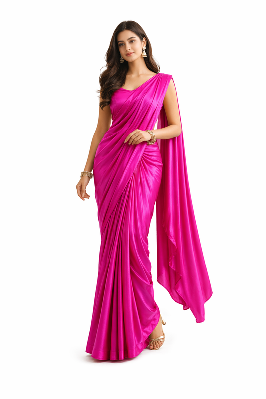 Garmica Luxe Pink Satin Ready-to-Wear Saree