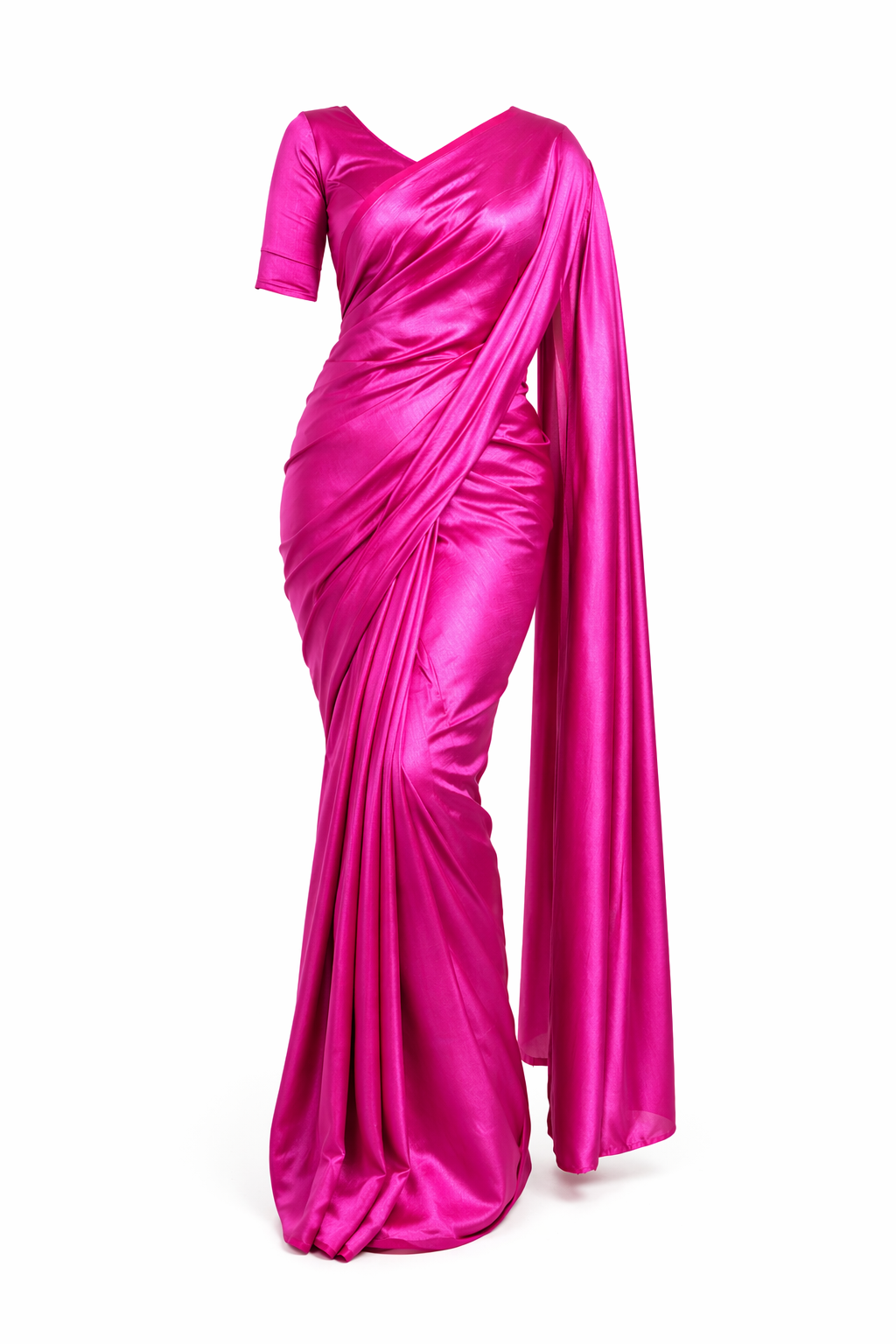 Garmica Luxe Pink Satin Ready-to-Wear Saree