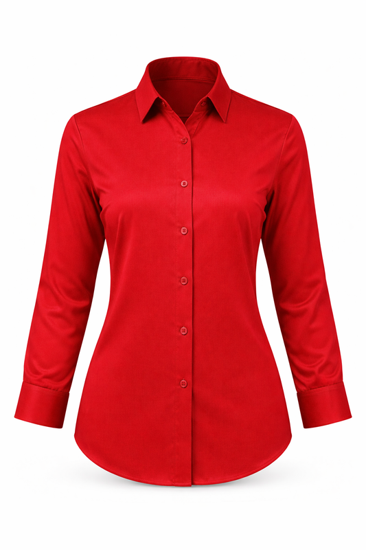 Red Glace Cotton Formal Shirt for Women – Matte Finish