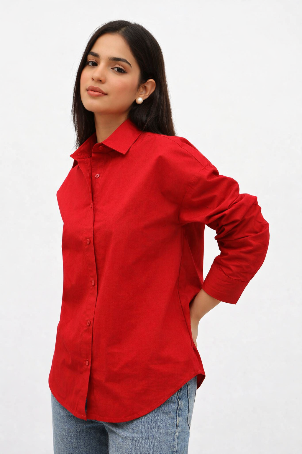 Red Glace Cotton Formal Shirt for Women – Matte Finish