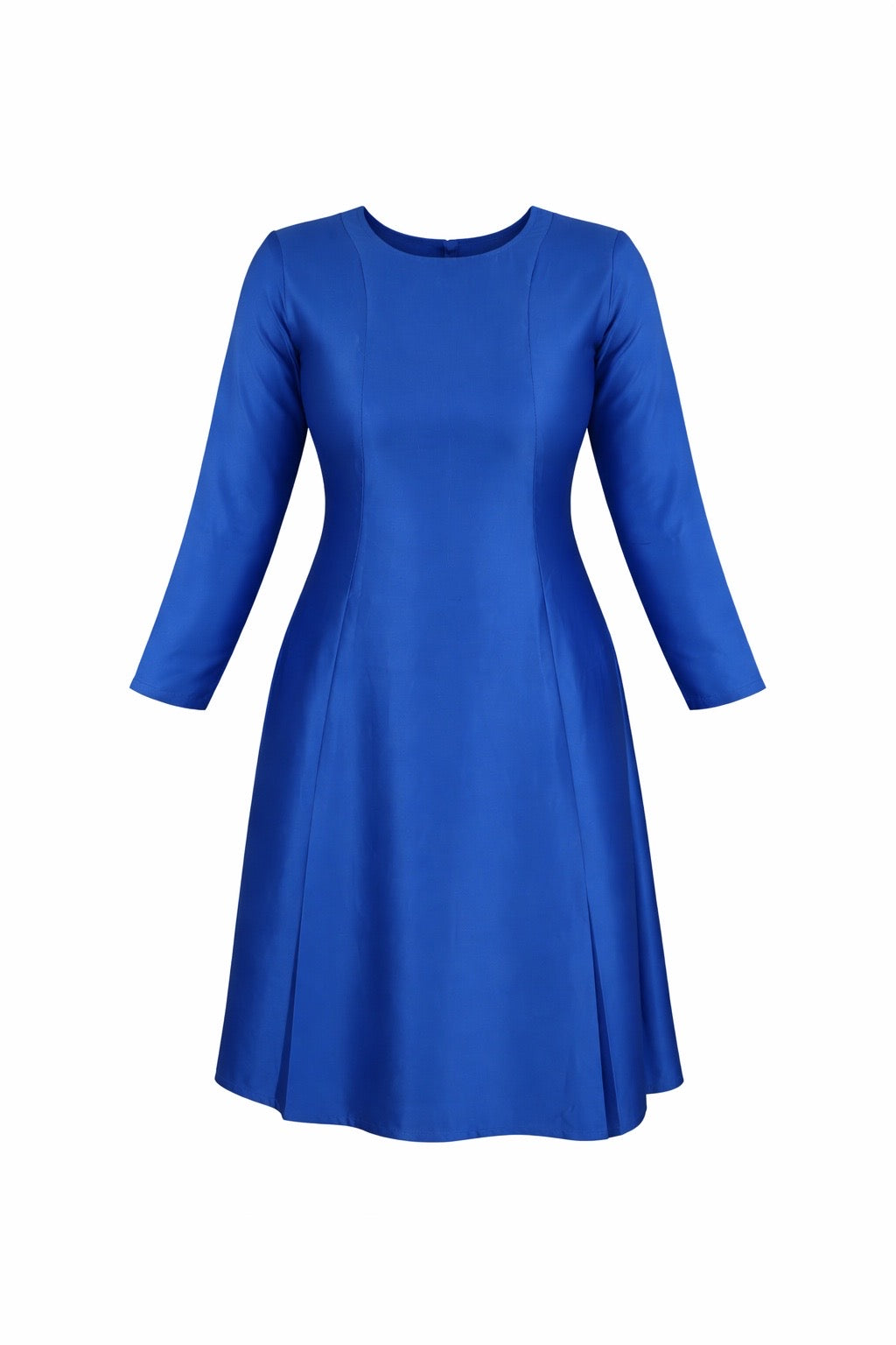 Royal Blue Satin A-Line Dress – Long Sleeve Elegant Midi | Garmica