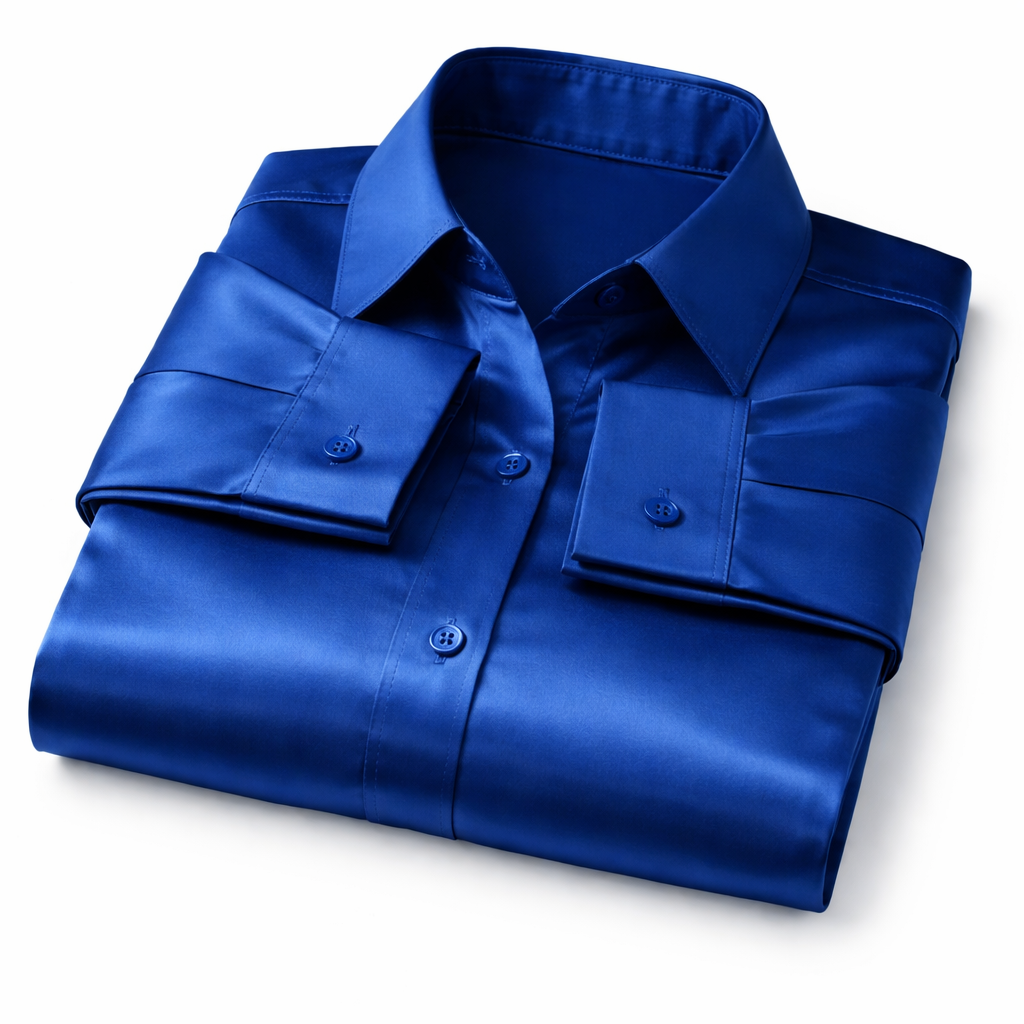 Royal Blue Satin Full Sleeve Formal Shirt for Women