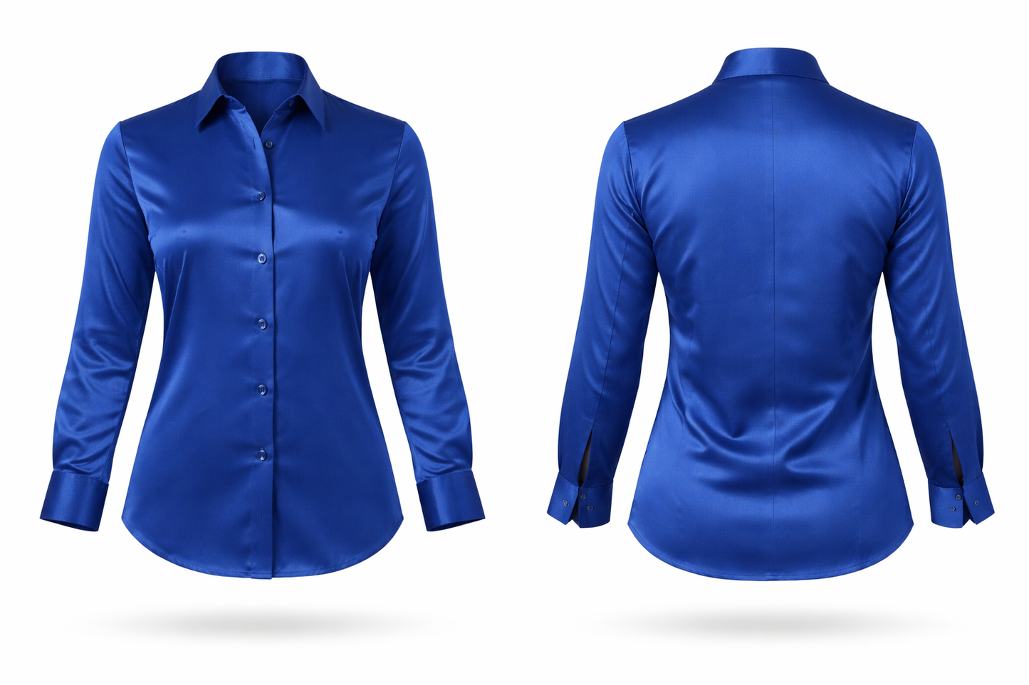 Royal Blue Satin Full Sleeve Formal Shirt for Women