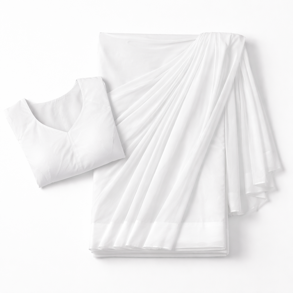 Signature White Georgette Ready to Wear Saree
