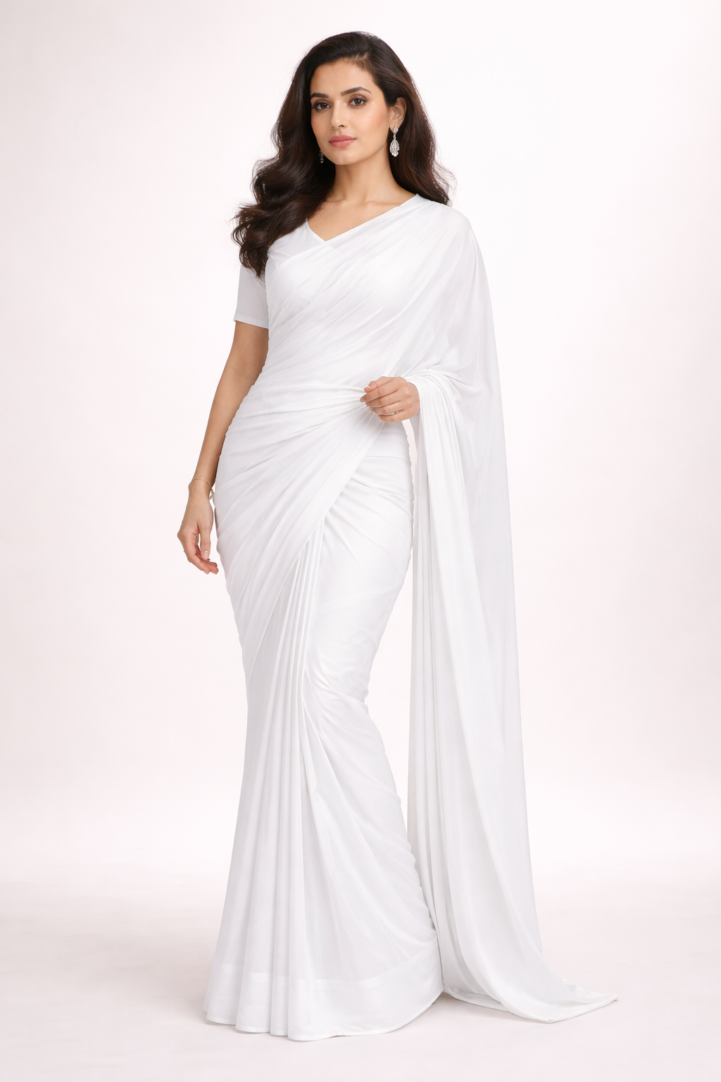 Signature White Georgette Ready to Wear Saree