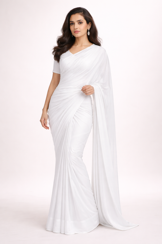 Signature White Georgette Ready to Wear Saree