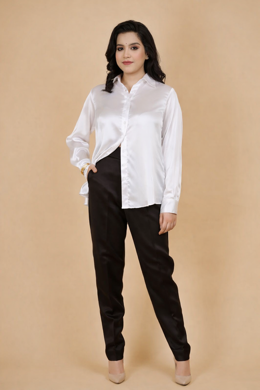 White Satin Formal Shirt for Women | Premium Silk Finish Office Wear