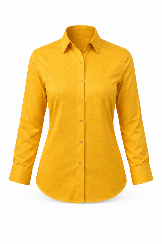 Women’s Yellow Glace Cotton Shirt – Full Sleeve Formal Button-Down