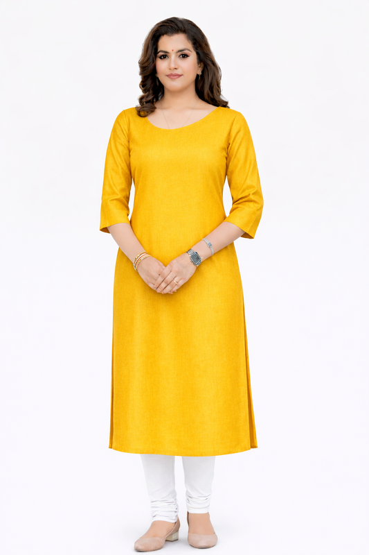 Yellow Glace Cotton Kurti